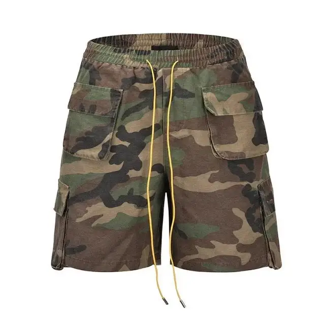 Camo Drawstring Multi Pocket Cargo Shorts