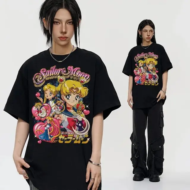 Anime Pretty Girl Washed Cotton Short-Sleeve T-Shirt