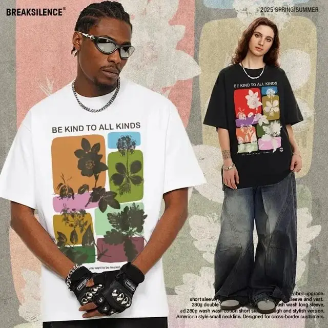2025 Floral Print 100% Cotton Couple Short Sleeve T-Shirt