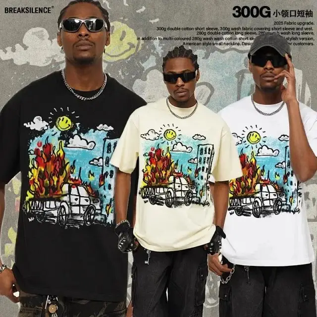 Cross-Border Pure Cotton Kids' Graffiti Short Sleeve T-Shirt